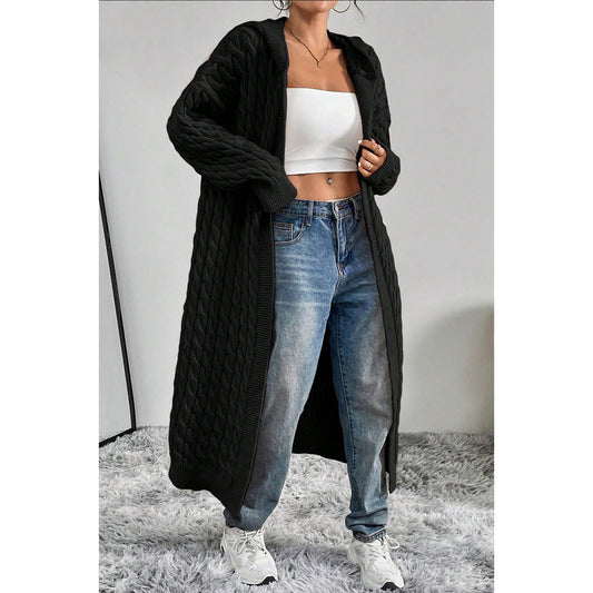 Black Hooded Long Cardigan Sweater