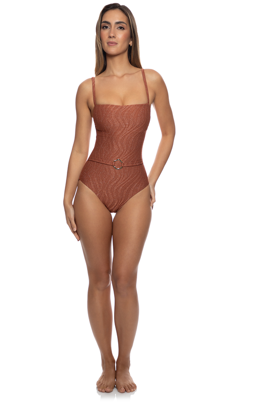 Brown Muse Glow Square Neck Laced Up One Piece