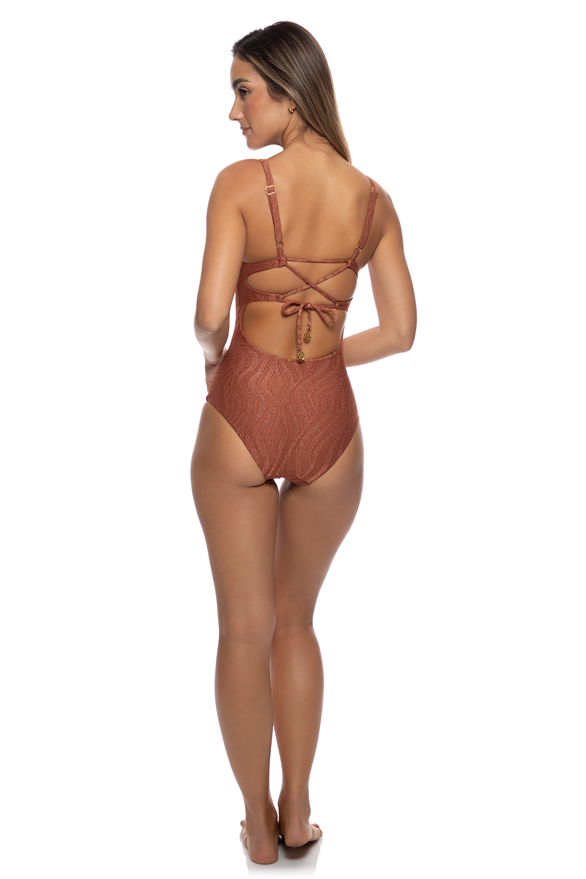 Brown Muse Glow Square Neck Laced Up One Piece