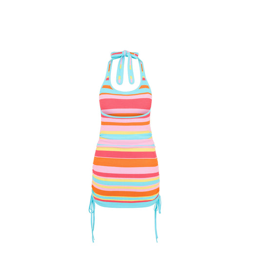 Sunset Strip Drawstring Knit Halter Dress