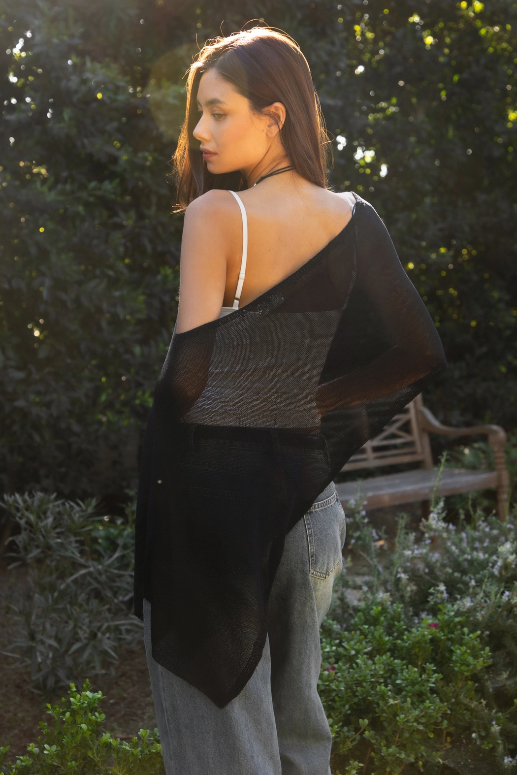 Black Wide Off Shoulder Sheer Sweater Cape