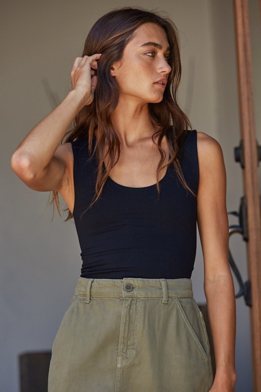 Black Double Layered Seamless Tank Top
