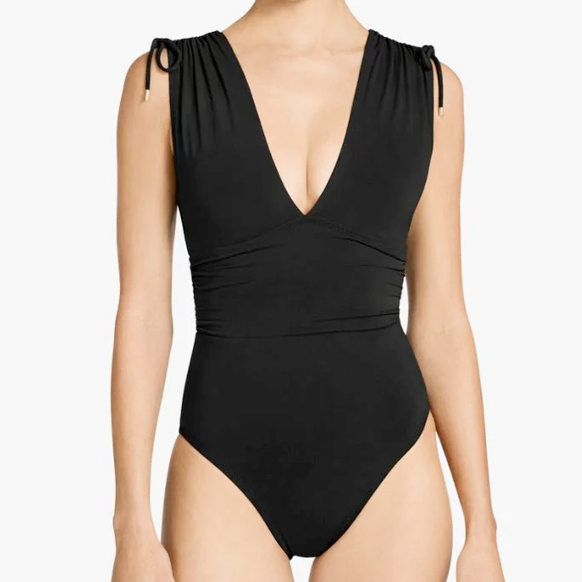Black Ava V Plunge One Piece