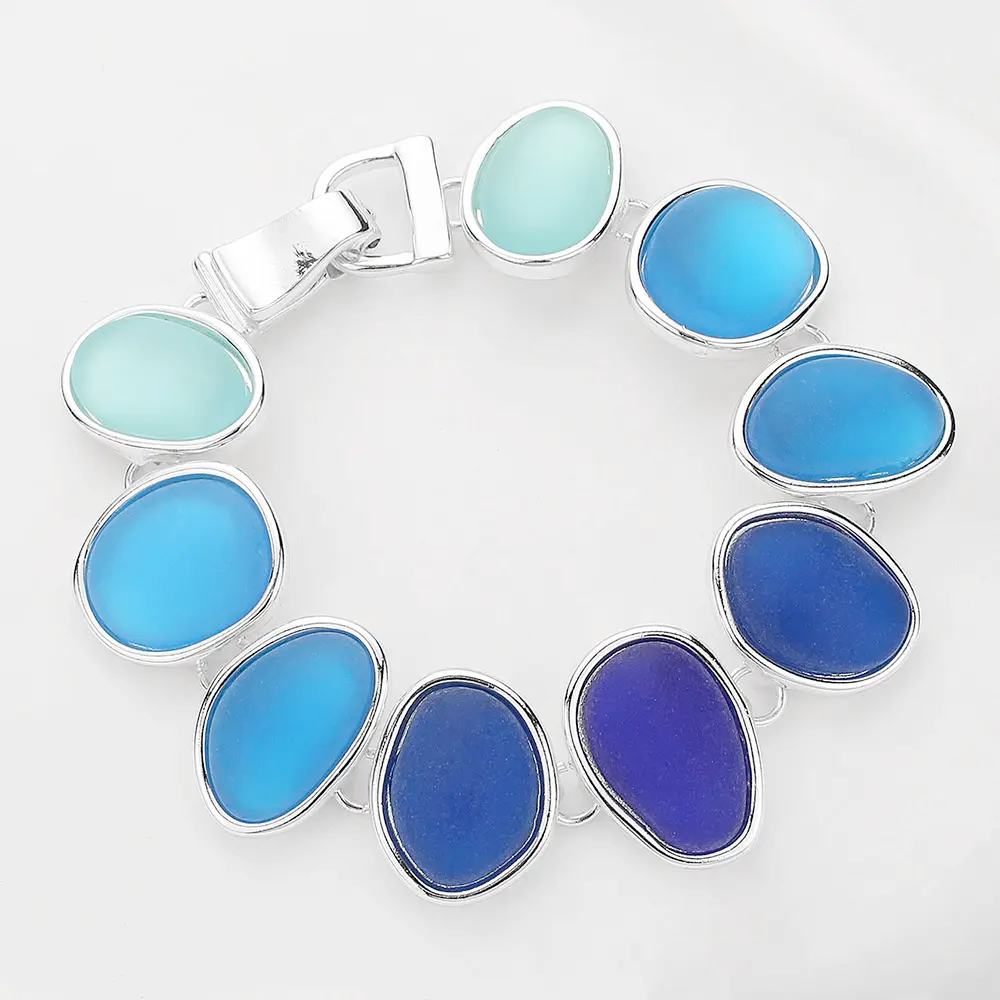 Multi Shade Blue Sea Glass Dome Bracelet