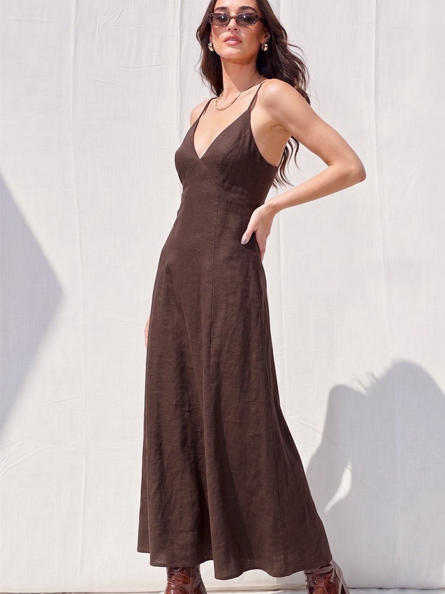 Brown Open Back Maxi Dress