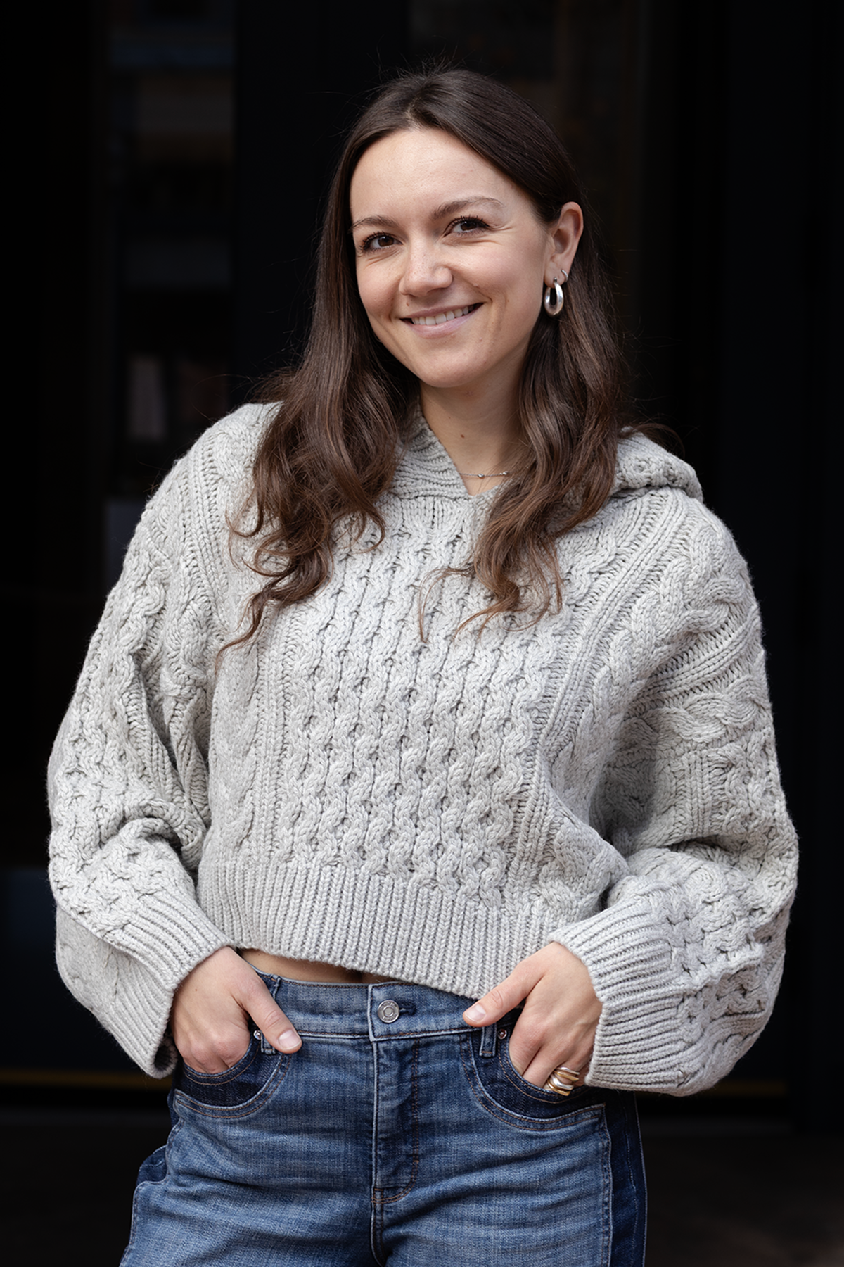 Heather Gray Melissa Braided Knit Crop Hooded Sweater