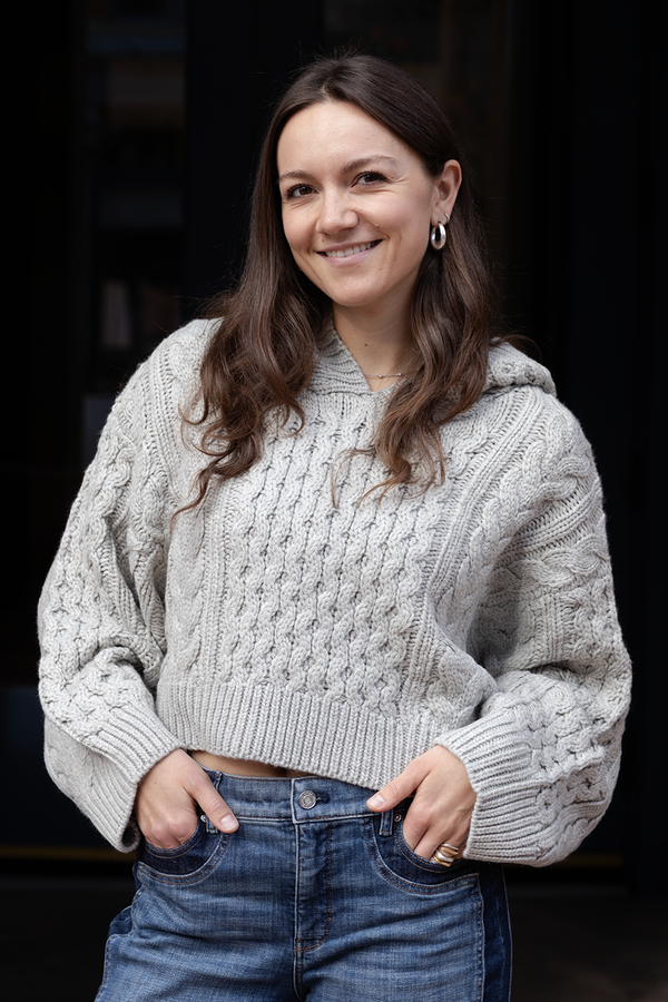 Heather Gray Melissa Braided Knit Crop Hooded Sweater