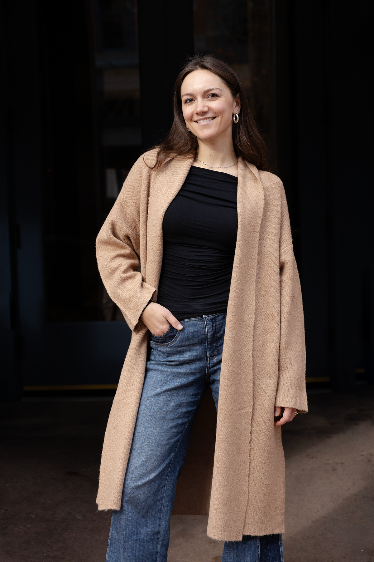 Dark Taupe Katherine Knee Length Cardigan