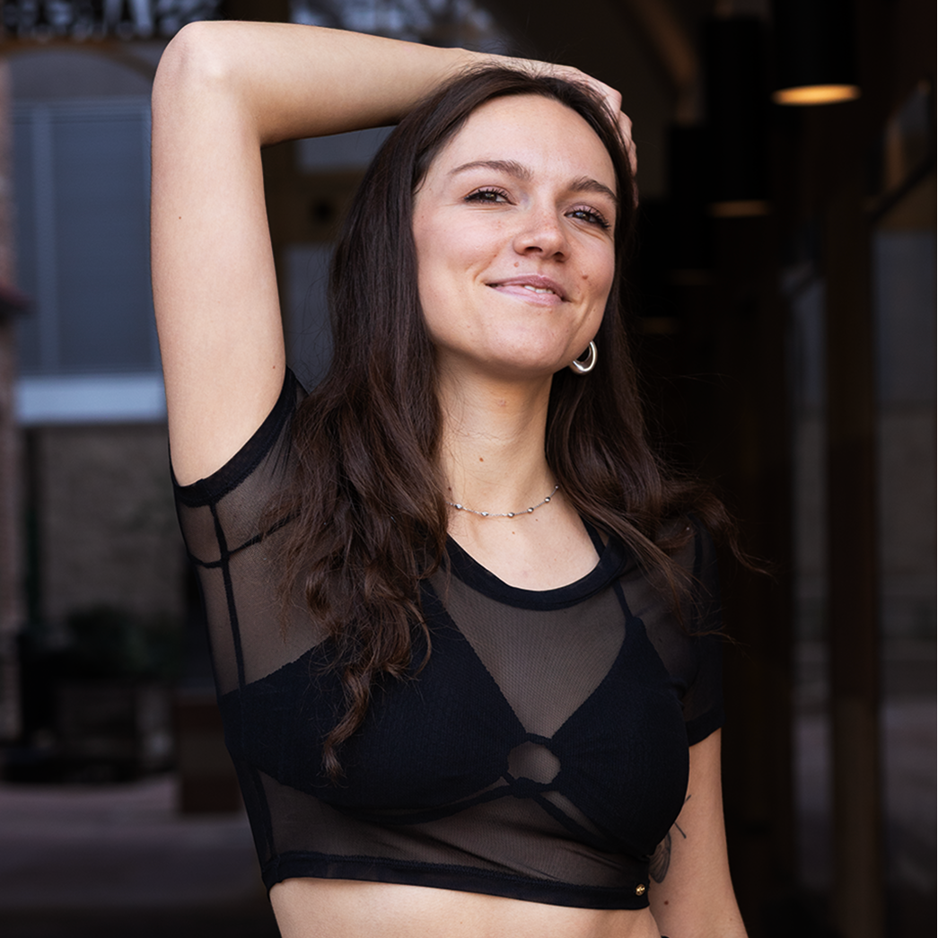 Black Sheer Intentions Mesh Crop Top