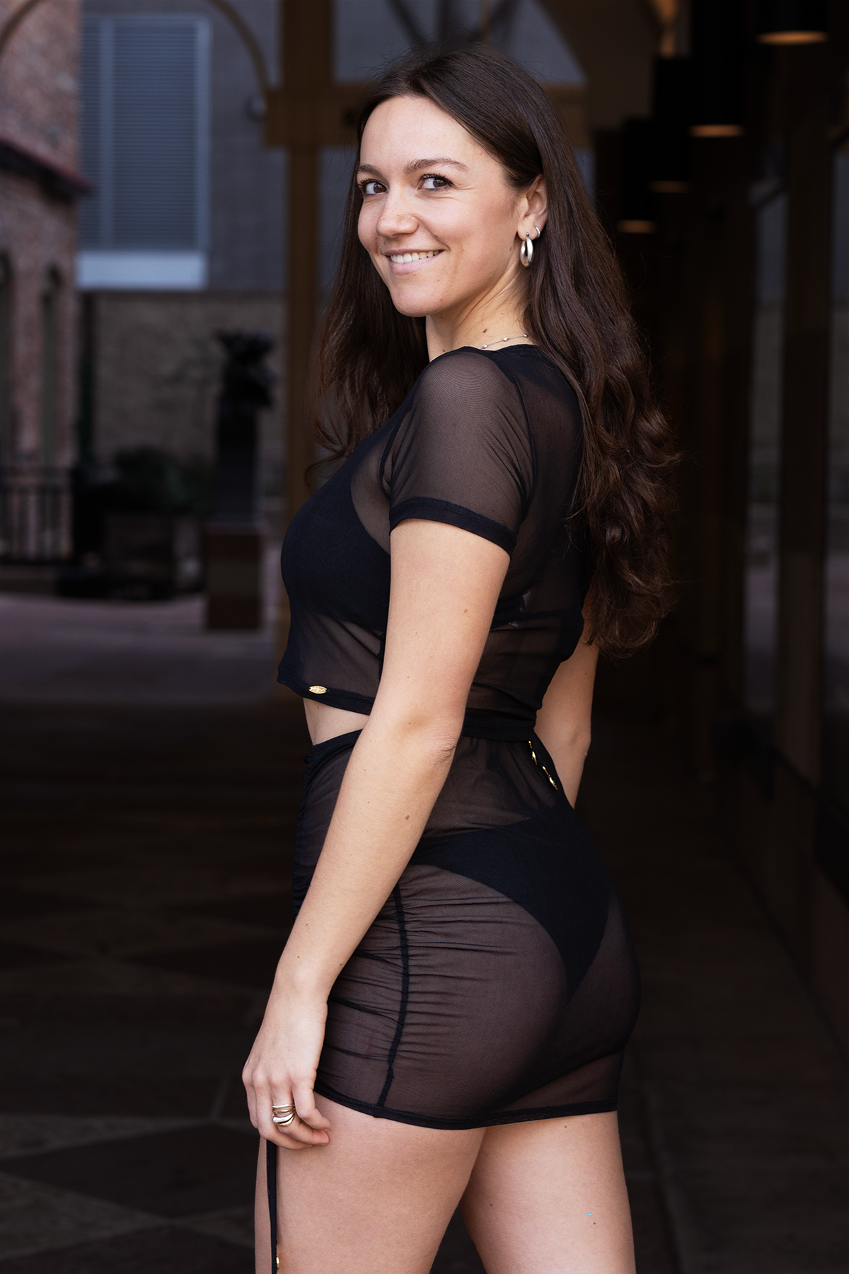 Black Sheer Intentions Scrunched Up Mini Skirt