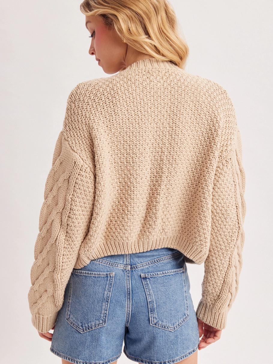 Oatmeal Cropped Button Cable Knit Cardigan