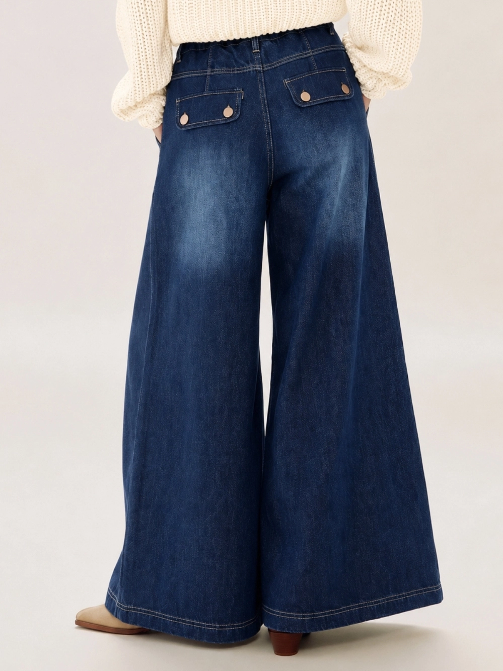 Drawstring Denim Wide Leg Pant