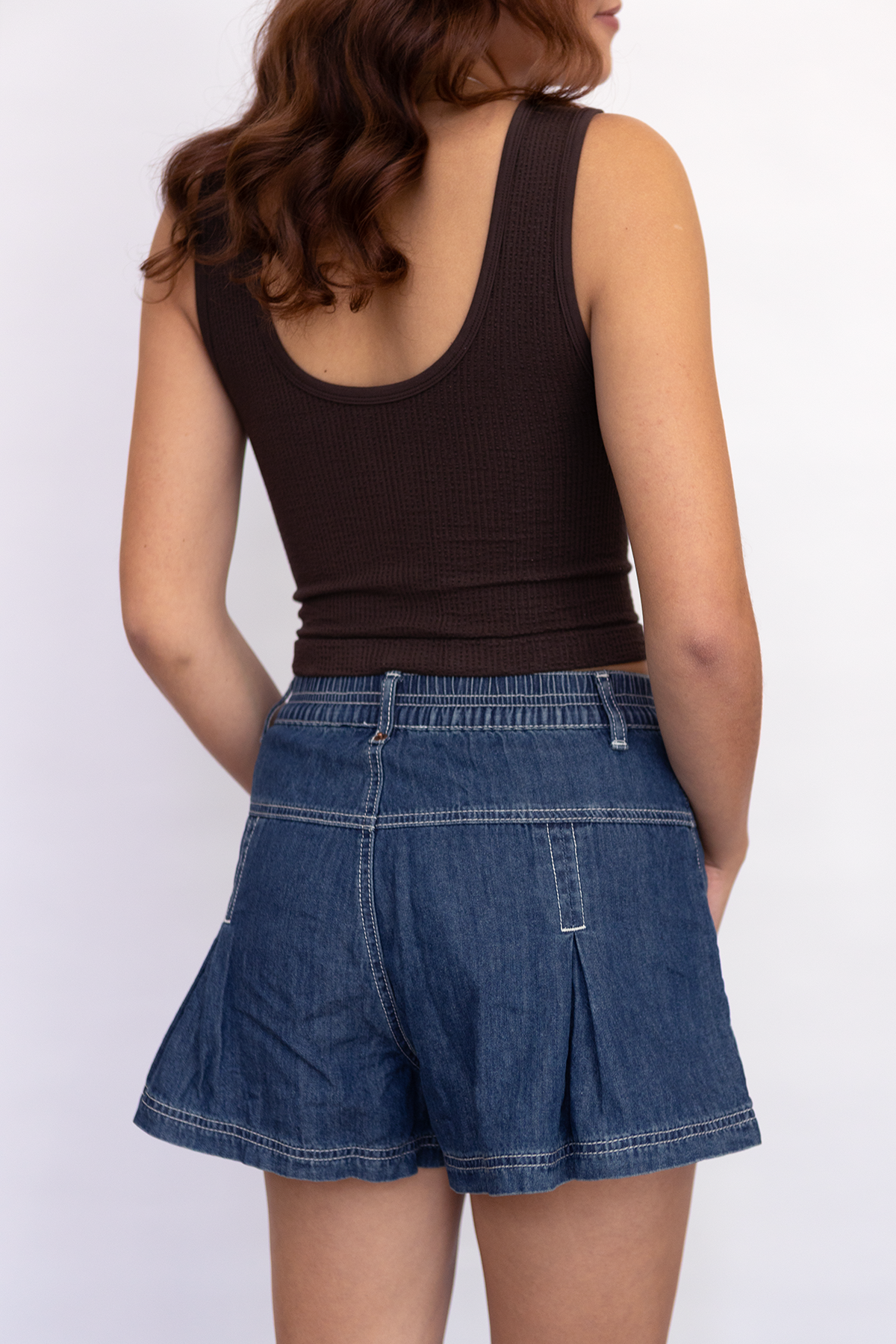 Pleated Denim Short