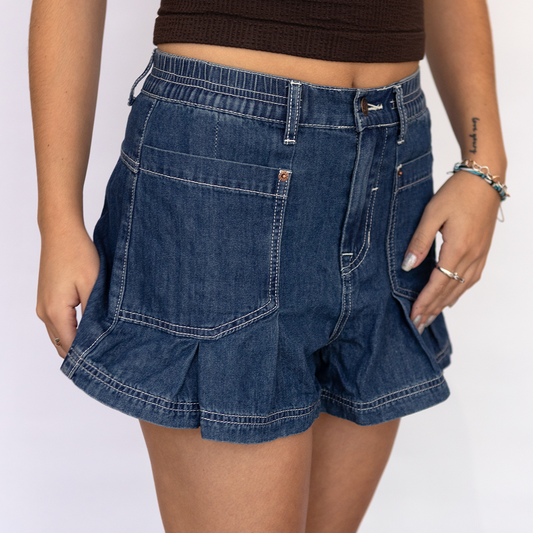 Pleated Denim Short