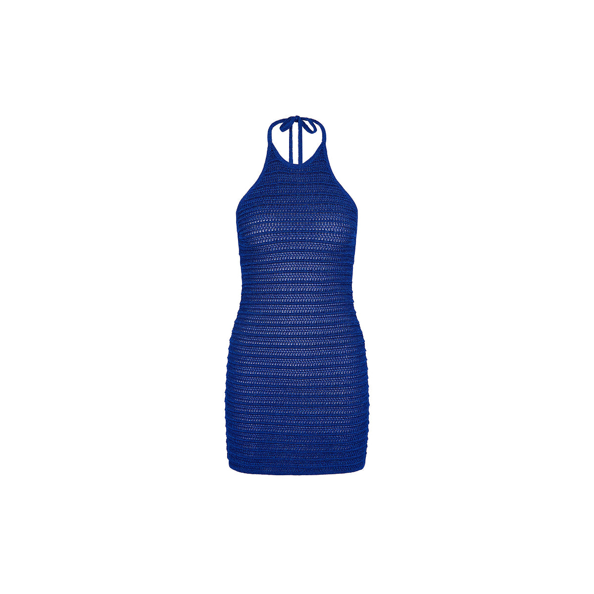Blue Lagoon Metallic Knit Halter Mini Dress