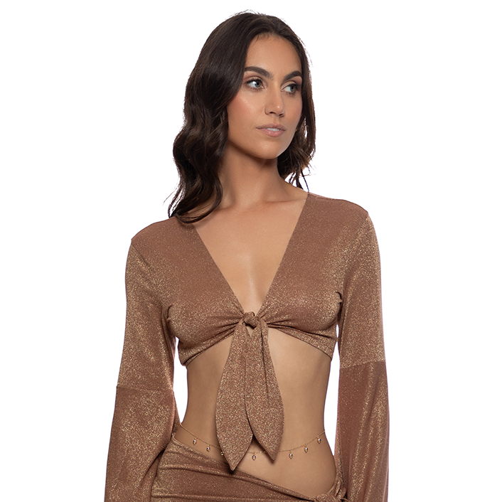 Cosita Buena Brown Bell Sleeve Crop Top