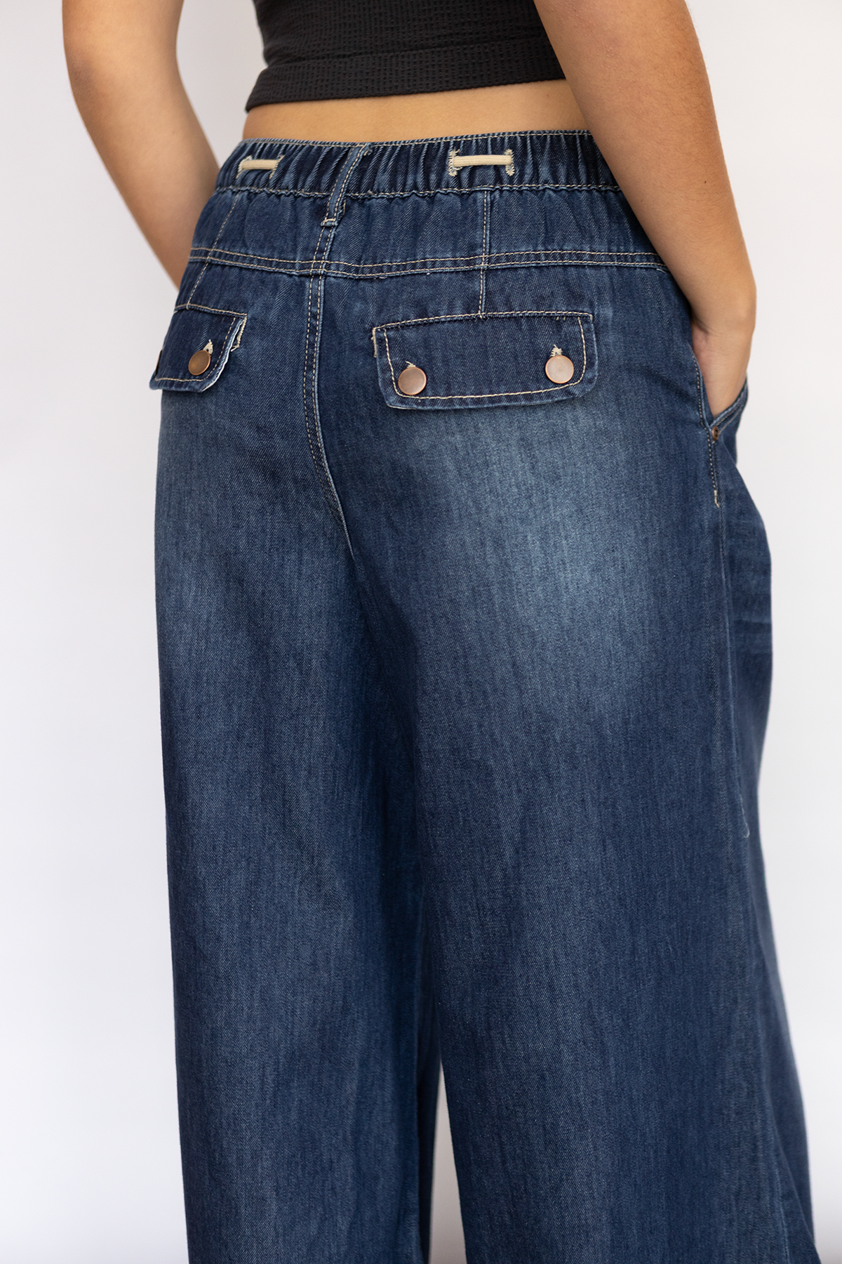 Drawstring Denim Wide Leg Pant