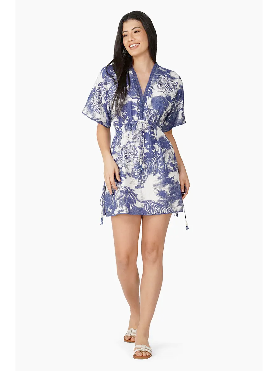 Midnight Blue Jungle Printed Mini Dress