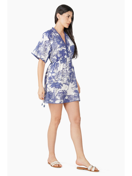 Midnight Blue Jungle Printed Mini Dress