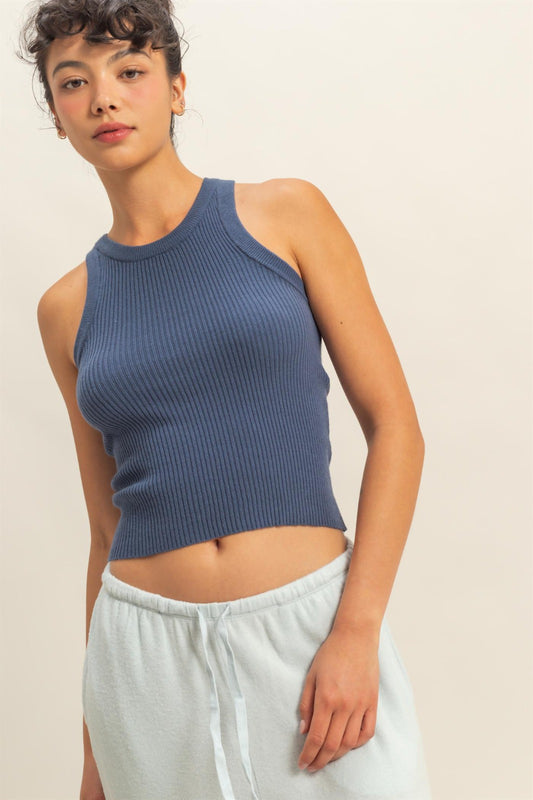 Dusty Navy Jennifer Ribbed Tank Top