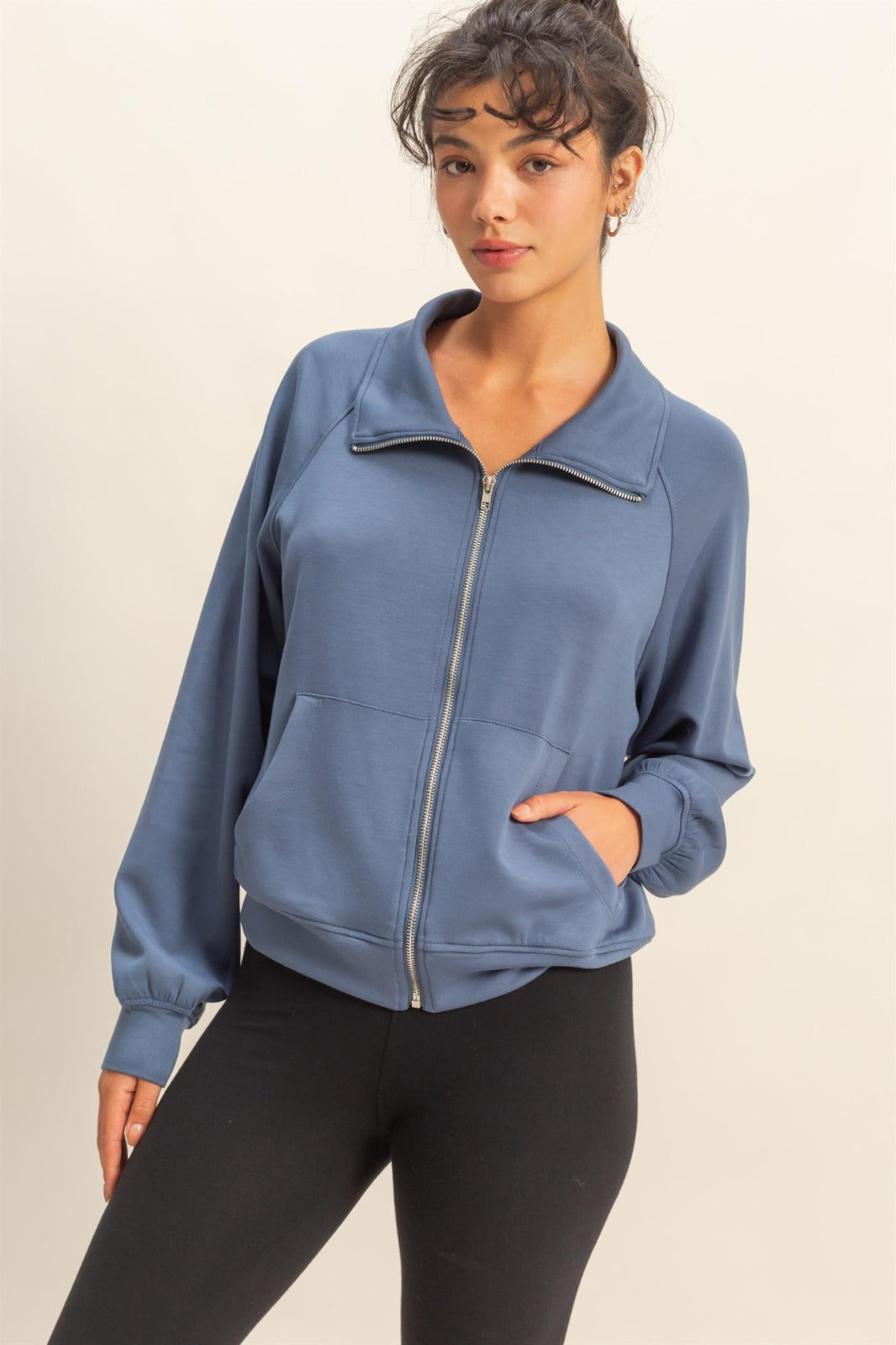 Dusty Navy Penelope Long Sleeve Zip Jacket