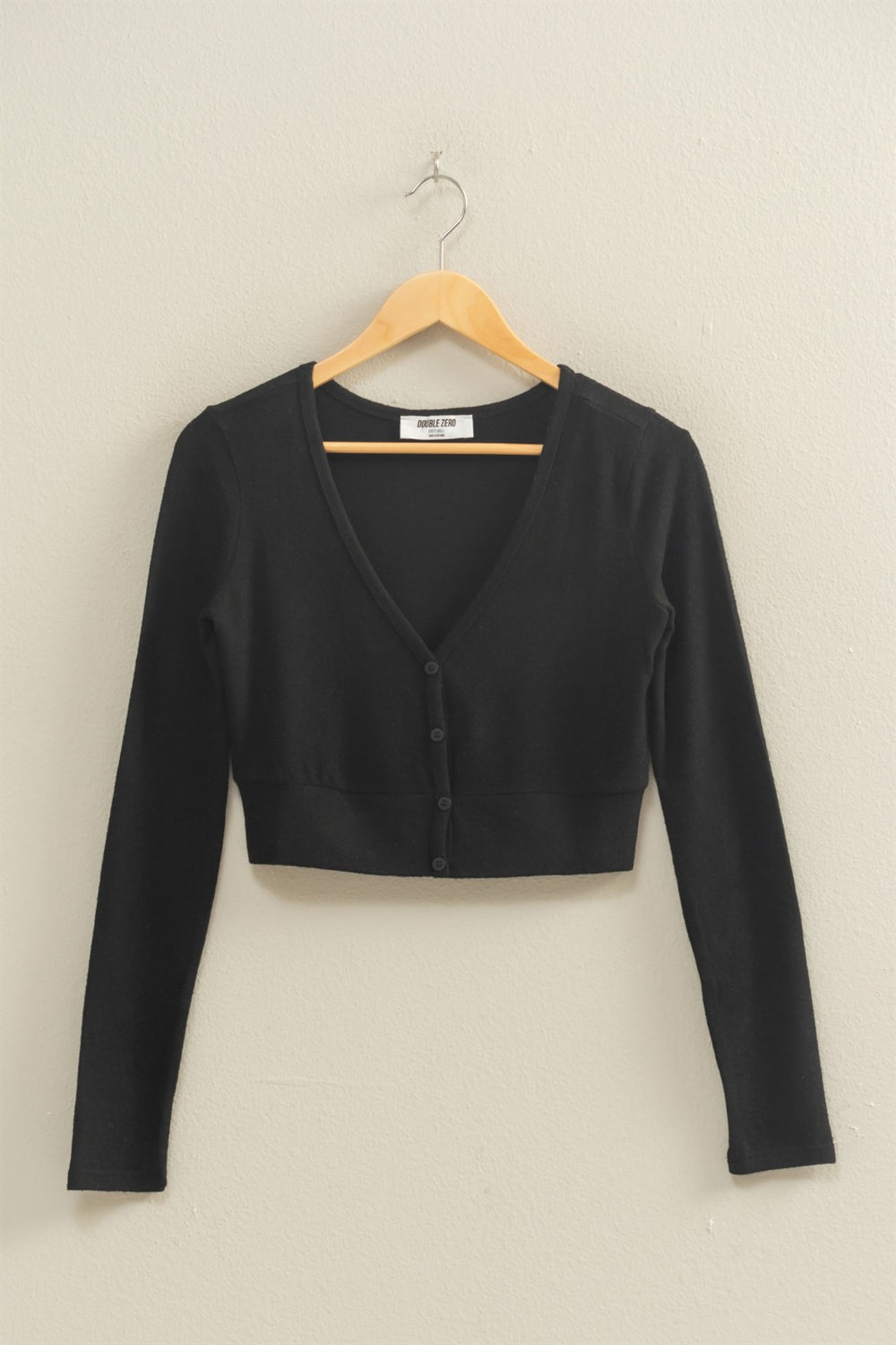 Black Cropped Emma V-Neck Brushed Long Sleeve Top