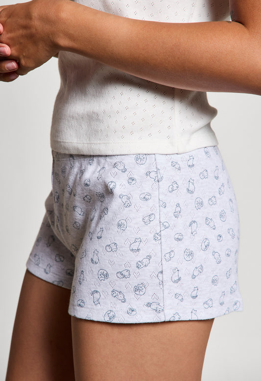 Cat Print Pointelle Sleep Short
