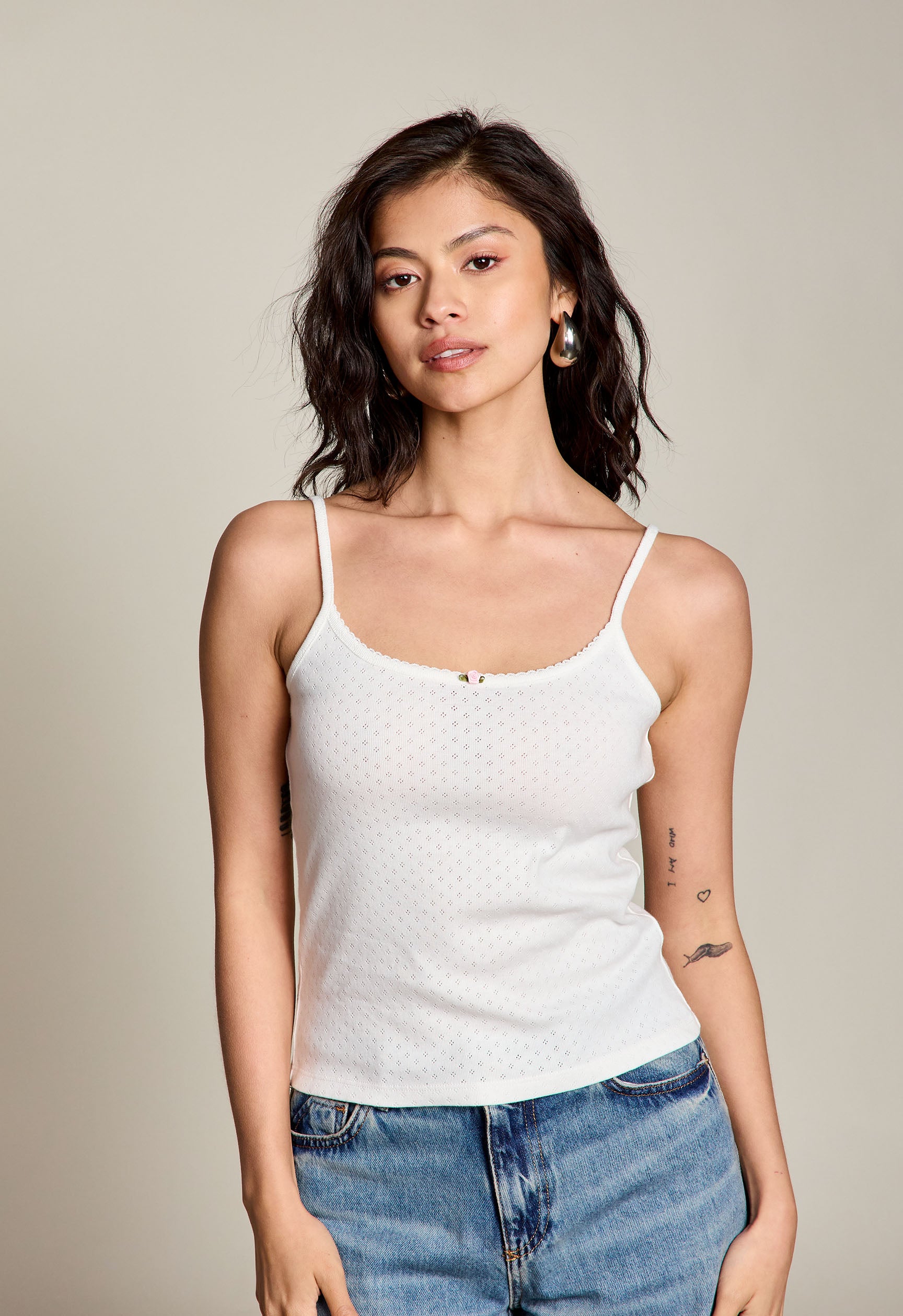 White Pointelle Rosette Cami