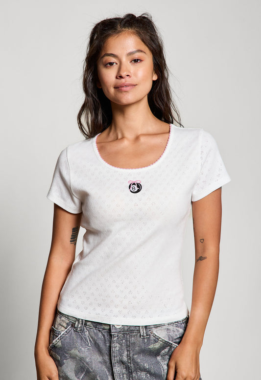Off White Pointelle 8 Ball Baby Tee