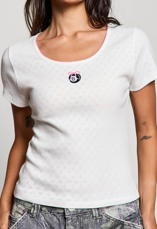 Off White Pointelle 8 Ball Baby Tee