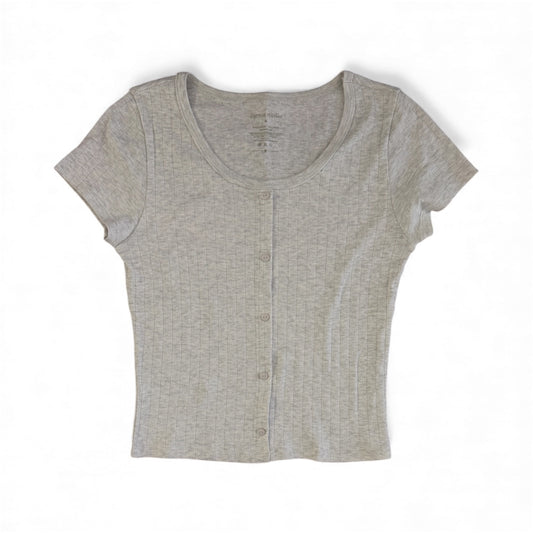 Light Gray Pointelle Button-Down Baby Tee
