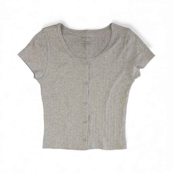 Light Gray Pointelle Button-Down Baby Tee