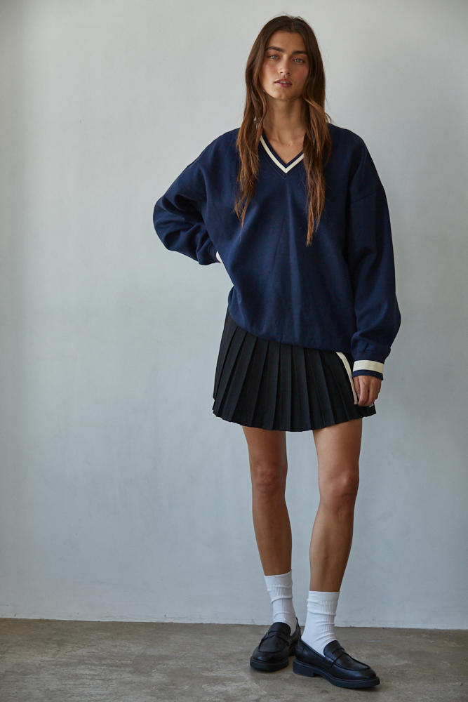 Black Woven Pleated Mini Skort