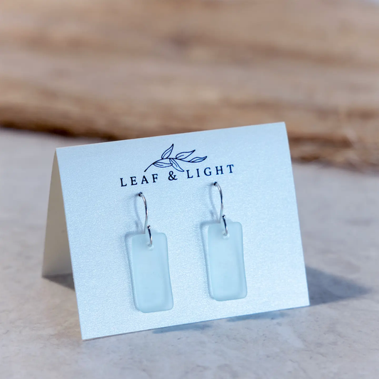 Light Seafoam Rectangle Coastal Sea Glass Earrings