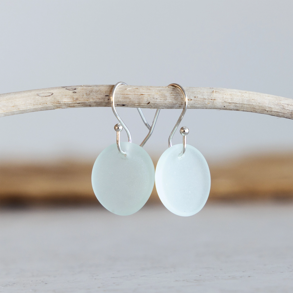 Light Seafoam Circle Coastal Sea Glass Earrings