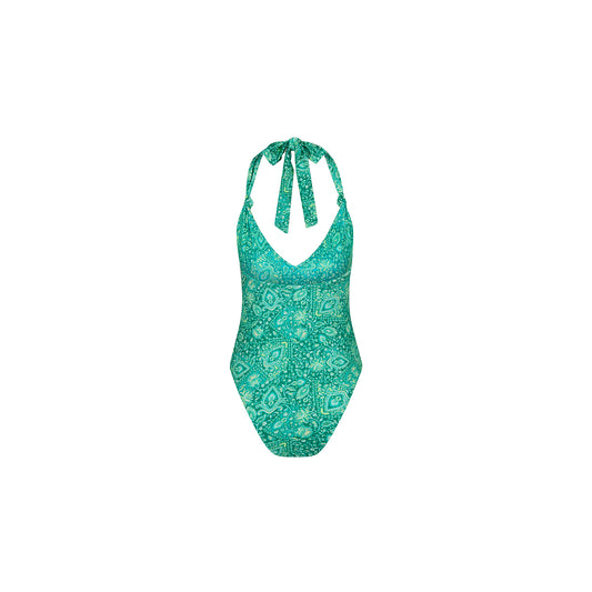 Emerald Aura Soft Knot Halter One Piece