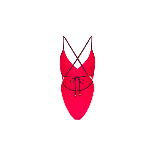 Cherry Cola Plunge Cross Back One Piece