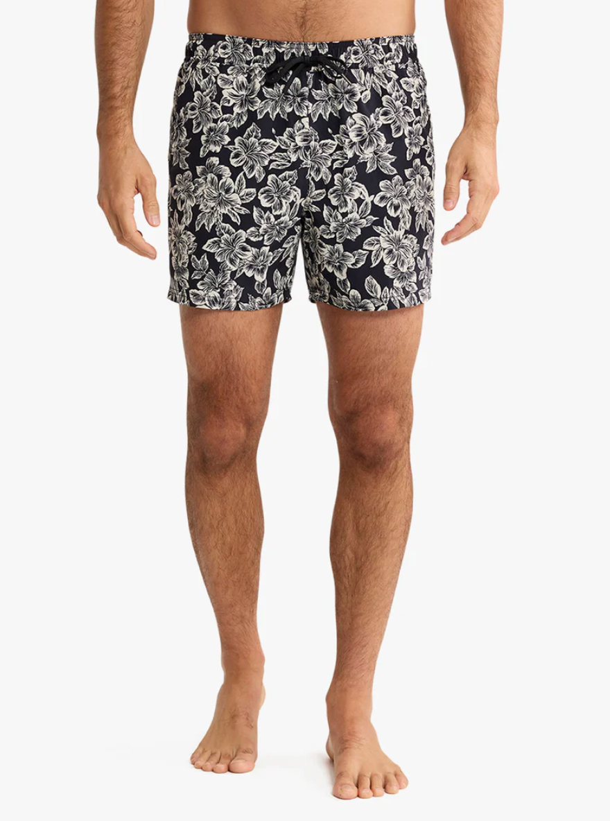 Black Hibiscus Bungalow Men's Trunks