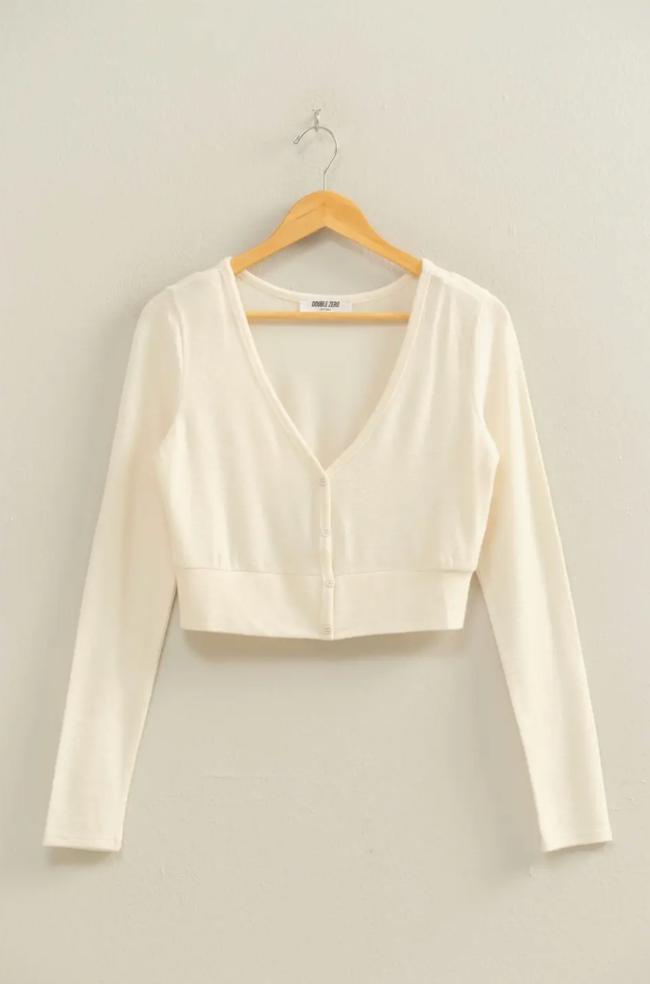 Cream Emma Cropped V-Neck Brushed Long Sleeve Top