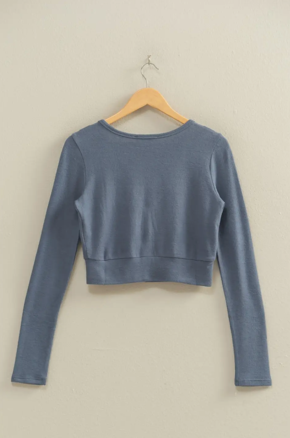 Dusty Navy Emma Cropped V-Neck Brushed Long Sleeve Top