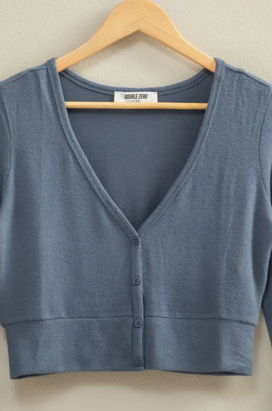 Dusty Navy Emma Cropped V-Neck Brushed Long Sleeve Top