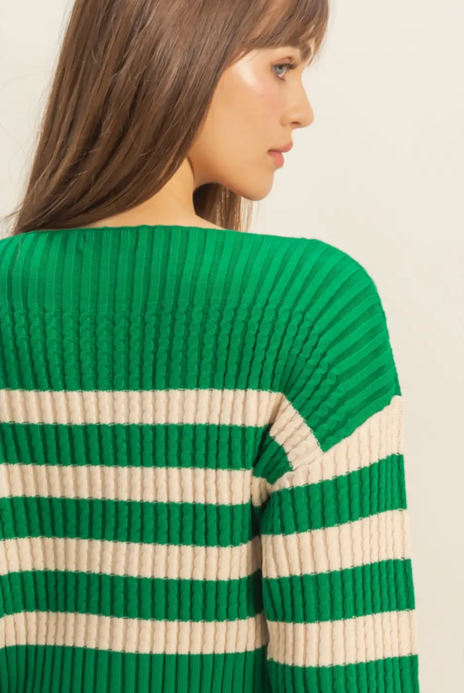 Green Harper Stripe Boat Neck Sweater