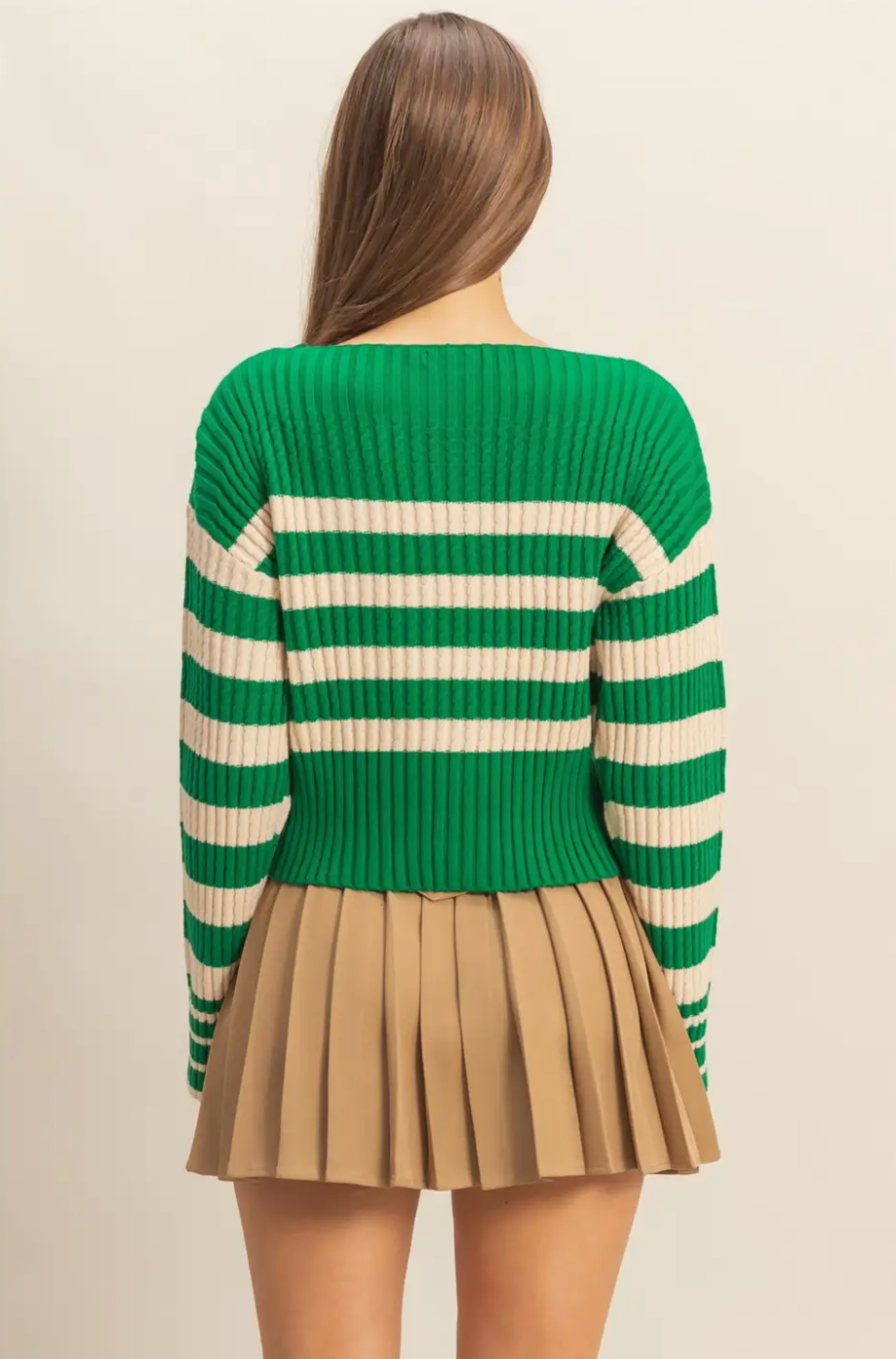 Green Harper Stripe Boat Neck Sweater