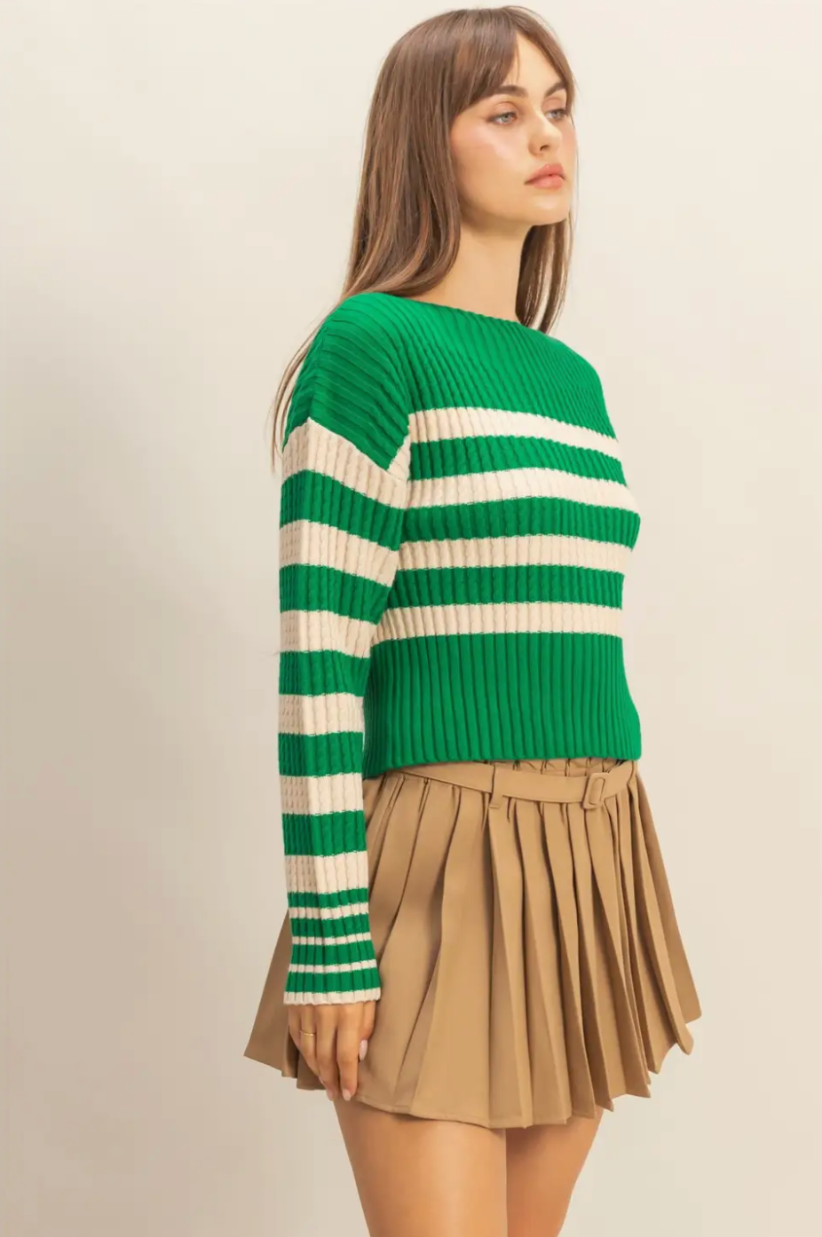Green Harper Stripe Boat Neck Sweater