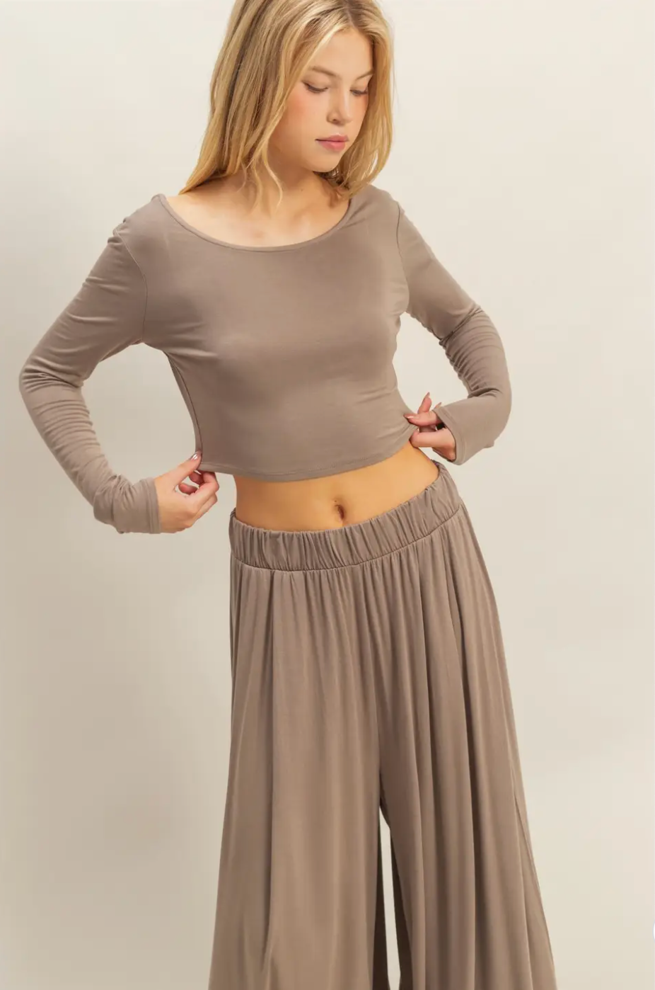 Mocha Maya Long Sleeve Crop Top