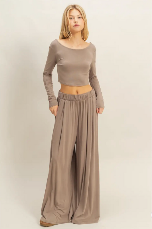 Mocha Maya Long Sleeve Crop Top