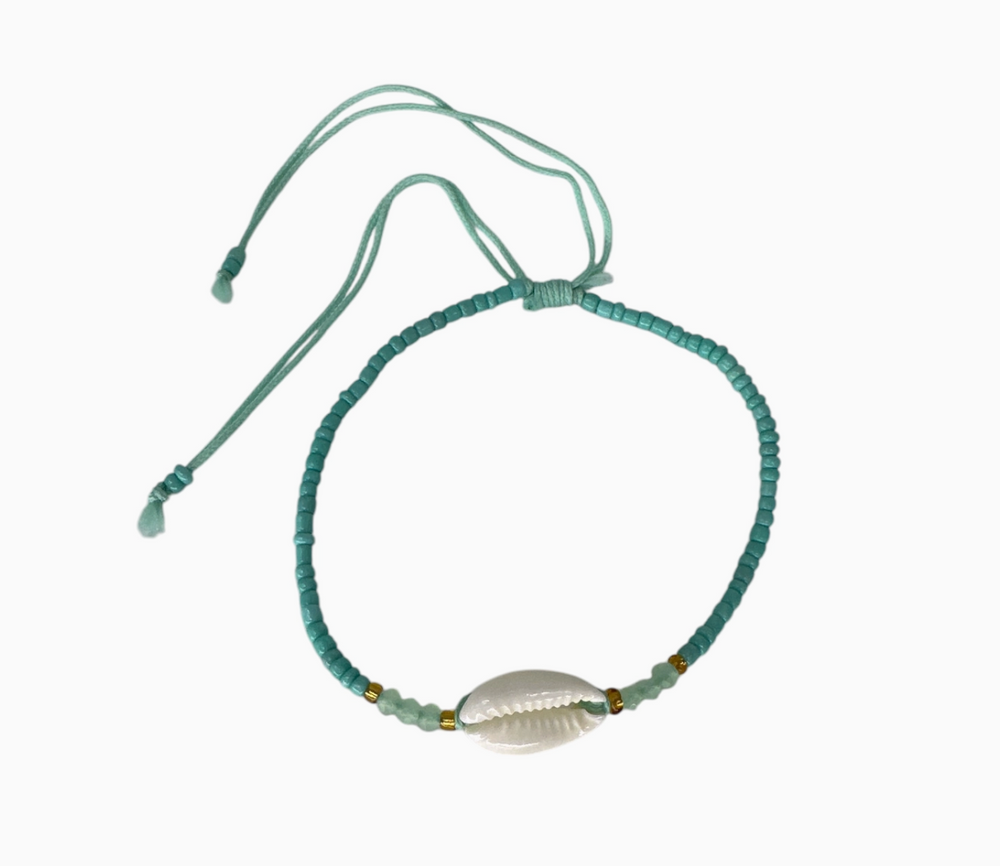 Aqua Cowry Shell Adjustable Bracelet