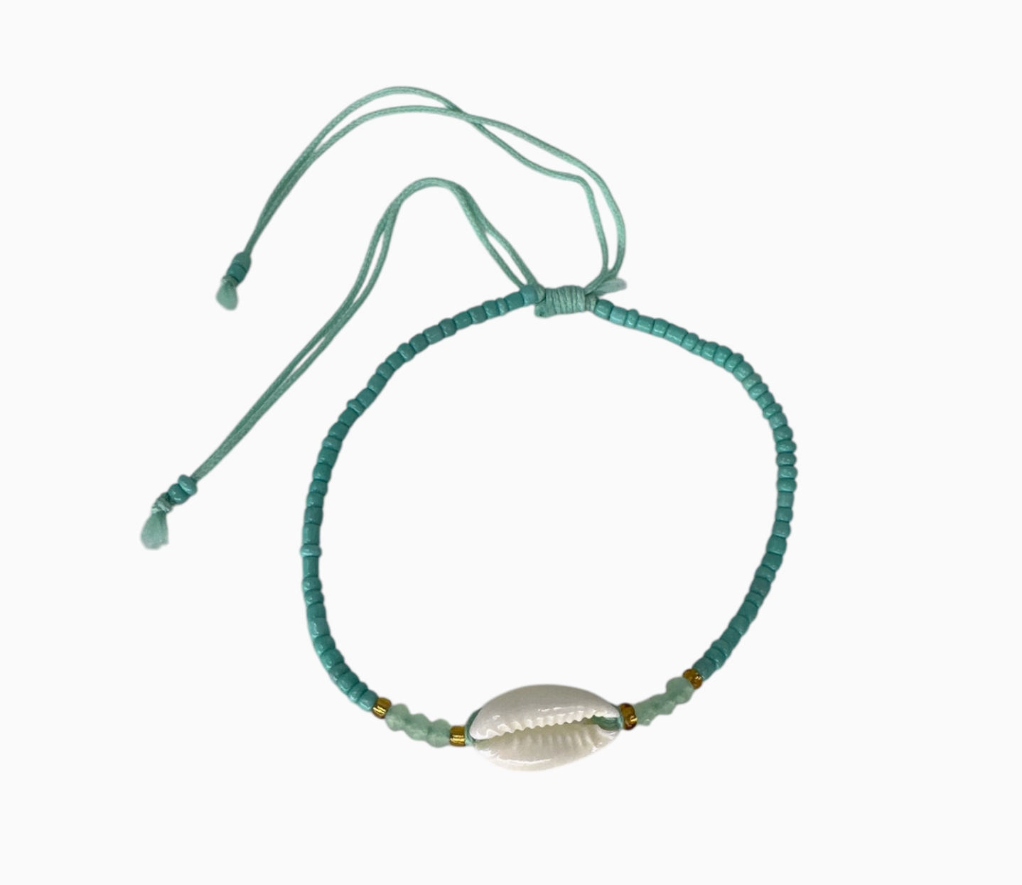 Aqua Cowry Shell Adjustable Bracelet