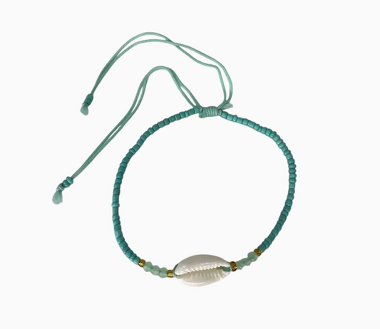 Aqua Cowry Shell Adjustable Bracelet