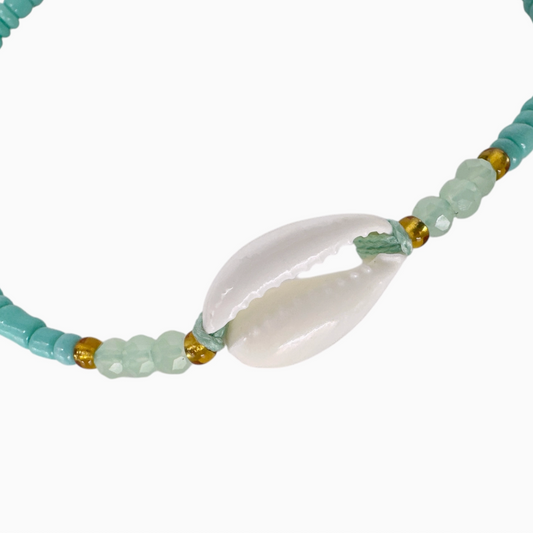 Aqua Cowry Shell Adjustable Bracelet